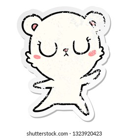 distressed sticker of a peaceful cartoon polar bear