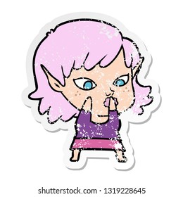 distressed sticker of a pretty cartoon elf girl