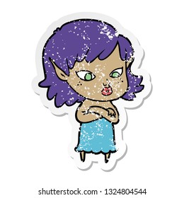 distressed sticker of a pretty cartoon elf girl