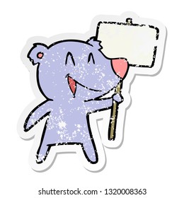 distressed sticker of a protester bear cartoon