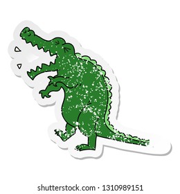 distressed sticker of a quirky hand drawn cartoon crocodile