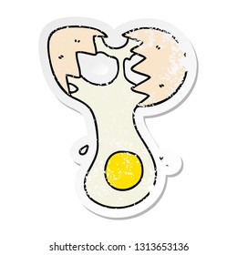 distressed sticker of a quirky hand drawn cartoon cracked egg