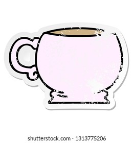 distressed sticker of a quirky hand drawn cartoon mug