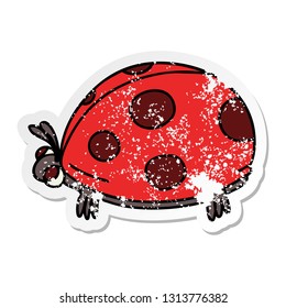 distressed sticker of a quirky hand drawn cartoon ladybird