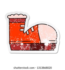 distressed sticker of a quirky hand drawn cartoon sneaker