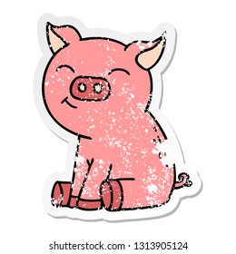 distressed sticker of a quirky hand drawn cartoon pig