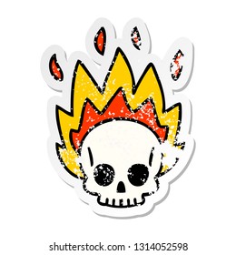 distressed sticker of a quirky hand drawn cartoon skull