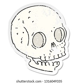 distressed sticker of a quirky hand drawn cartoon skull