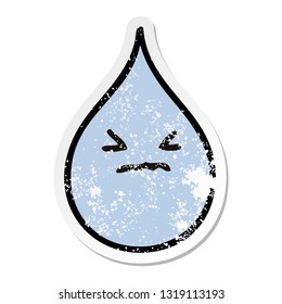 distressed sticker of a quirky hand drawn cartoon emotional rain drop