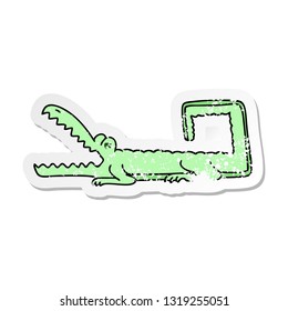 distressed sticker of a quirky hand drawn cartoon crocodile