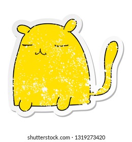 distressed sticker of a quirky hand drawn cartoon cat