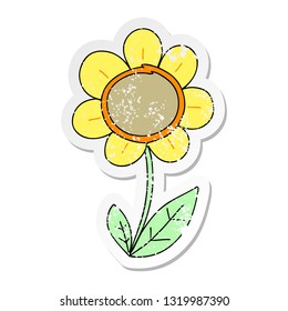 distressed sticker of a quirky hand drawn cartoon daisy