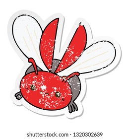 distressed sticker of a quirky hand drawn cartoon flying beetle