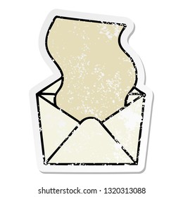 distressed sticker of a quirky hand drawn cartoon dollar in envelope