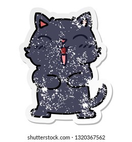 distressed sticker of a quirky hand drawn cartoon black cat