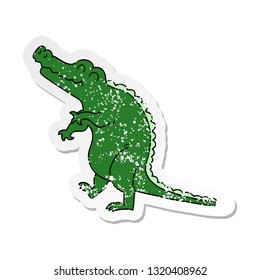 distressed sticker of a quirky hand drawn cartoon crocodile