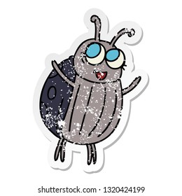distressed sticker of a quirky hand drawn cartoon happy bug