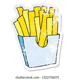 distressed sticker of a quirky hand drawn cartoon french fries