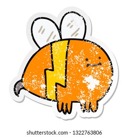 distressed sticker of a quirky hand drawn cartoon bumblebee