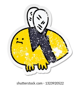 distressed sticker of a quirky hand drawn cartoon bumblebee