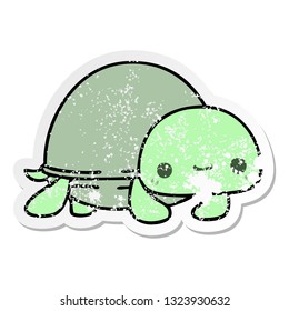 distressed sticker of a quirky hand drawn cartoon turtle