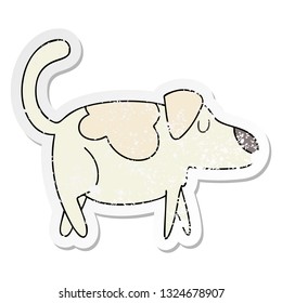 distressed sticker of a quirky hand drawn cartoon dog