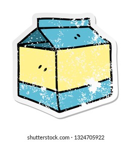 distressed sticker of a quirky hand drawn cartoon quirky hand drawn carton of juice