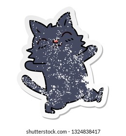 distressed sticker of a quirky hand drawn cartoon cat