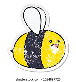 distressed sticker of a quirky hand drawn cartoon bumblebee