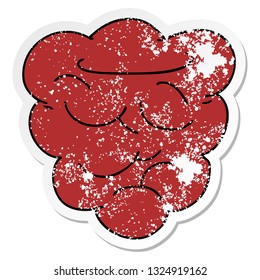distressed sticker of a quirky hand drawn cartoon raspberry