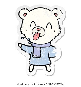 distressed sticker of a rude cartoon bear