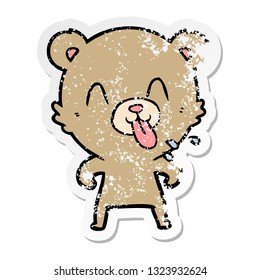 distressed sticker of a rude cartoon bear