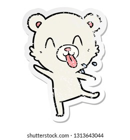 distressed sticker of a rude cartoon polar bear sticking out tongue