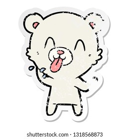 distressed sticker of a rude cartoon polar bear sticking out tongue