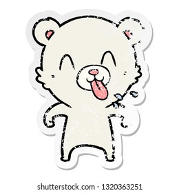 distressed sticker of a rude cartoon polar bear sticking out tongue