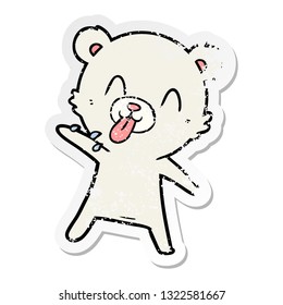 distressed sticker of a rude cartoon polar bear sticking out tongue