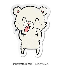 distressed sticker of a rude cartoon polar bear sticking out tongue