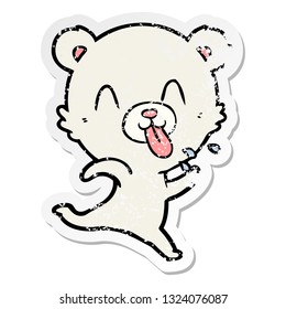 distressed sticker of a rude cartoon polar bear sticking out tongue