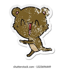 distressed sticker of a running bear cartoon