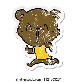 distressed sticker of a running bear cartoon