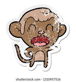 distressed sticker of a shouting cartoon monkey