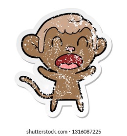 distressed sticker of a shouting cartoon monkey