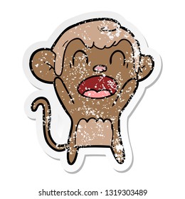 distressed sticker of a shouting cartoon monkey
