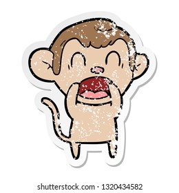 distressed sticker of a shouting cartoon monkey
