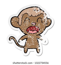 distressed sticker of a shouting cartoon monkey