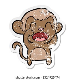 distressed sticker of a shouting cartoon monkey