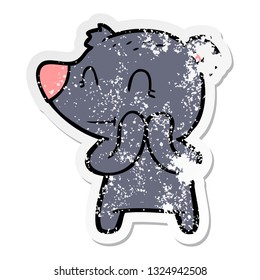 distressed sticker of a smiling bear cartoon