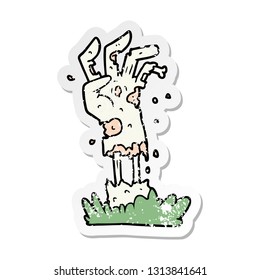 distressed sticker of a spooky zombie hand cartoon