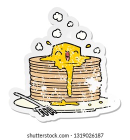 distressed sticker of a stack of tasty pancakes