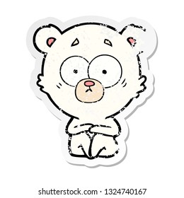 distressed sticker of a surprised polar bear cartoon